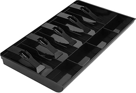 Akozon Cash Ttray Organizer with 5 Bill/4 Compartments for Money Storage, Five Grids Cash Drawer Register Insert Coin Tray Cashier Tidy Storage Safe Box (Black)