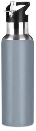 Leak Proof & BPA Free Insulated Water Bottle Slate Gray Solid Color Pure Plain with Straw Double-Wall Insulation Bike Running Sports Travel Gym 20 oz