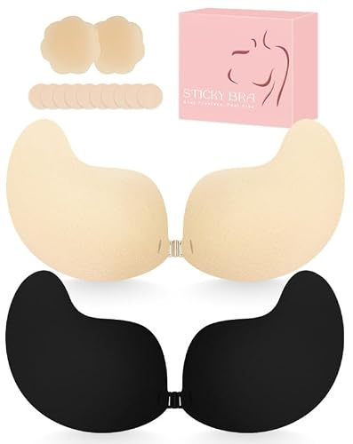 Klebe BH Push Up Trägerloser Rückenfreier Unsichtbarer BH für Damen | Selbstklebend & unsichtbar: perfekt für rückenfreie Kleider & Brautkleider. Starker Halt, Super Push-up.