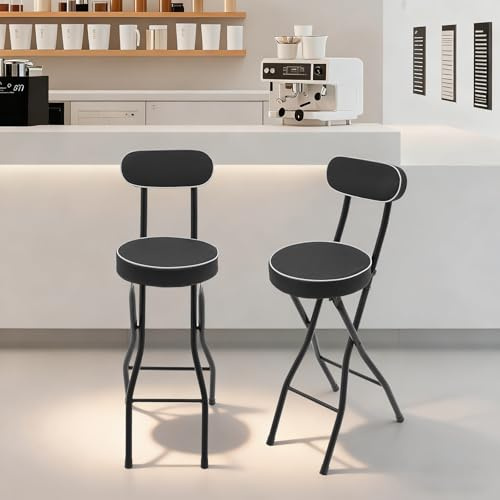 CAIYGG Set di 2 sgabelli pieghevoli per casa e ufficio, altezza della seduta 65 cm, impilabili, con seduta comoda e telaio a X antiscivolo, portata fino a 125 kg, colore nero