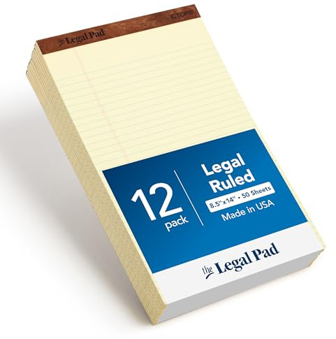 TOPS The Legal Pad Writing Pads, 8-1/2 x 14, Canary Paper, Legal Rule, 50 Sheets, 12 Pack (7572)