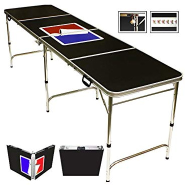 8' Folding Beer Pong Table with Bottle Opener, Ball Rack and 6 Pong Balls - Sports Design - By Red Cup Pong