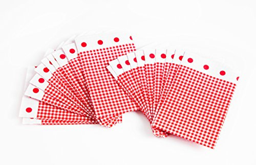 Logbuch-Verlag 25 Mini Papiertüten rot weiß kariert - kleine Papier Flachbeutel - flache Papierbeutel 7 x 9 + 2 cm Verpackung für Kleinigkeiten