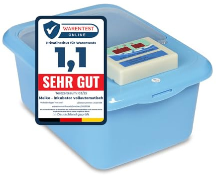 Melko Brutautomat Brutmaschine vollautomatisch 18 Eier Inkubator Hühner | automatische Eierwendung, Temperatur und Luftfeuchtigkeit regelbar, inkl. Schierlampe, Tränke und Futternapf, für Enten
