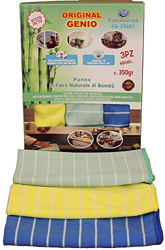 Panno pulizia in fibra naturale di Bambù 350g 40x40cm, ottimi per la pulizia della casa, mobili, vetri, cucina, bagno 3 pezzi EN-25401