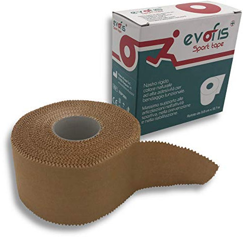 Evofis Sport: Tape sportivo all'ossido di zinco ad alta adesività. Ideale per bendaggio funzionale e attività sportiva. Dispositivo Medico certificato. 1 rotolo da 3,8 cm x 10 m colore naturale