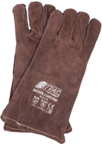Nitras Grillhandschuhe hitzebeständig aus Leder Backhandschuhe Ofenhandschuhe 1 Paar feuerfest für Raucher Backofen - Braun