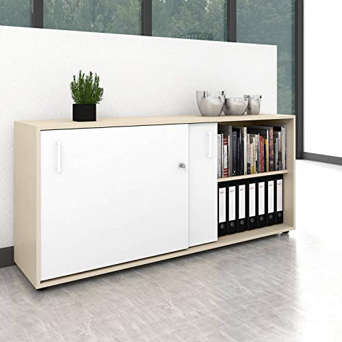 Weber Büro Schiebetürenschrank Sideboard NOVA 2OH 1640 x 740 mm Ahorn-Weiß
