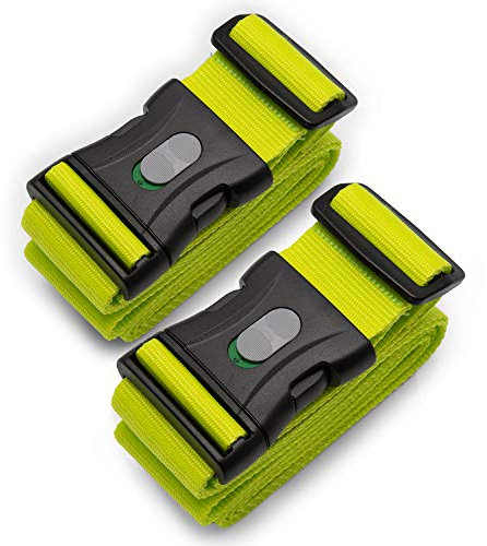 BE-HOLD, 2 Stück Kofferband, Koffergurt, Gepäckgurt extra lang (250 x 5 cm) mit verschließbarer Schnalle schützt Ihren wertvollen Gepäckinhalt vor Verlust (Farbe grün)