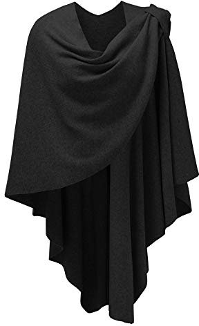 PULI Damen Sweatshirt Strickschal vorne kreuzen Poncho Decke Cape Cardigan Wickelschal , 1-schwarz, Gr. Einheitsgröße