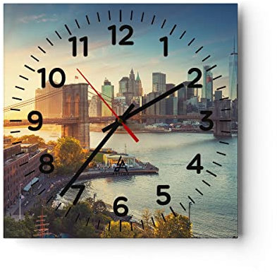 Modern Wanduhr New York Brücke 40x40cm Quadrat Groß Wand Uhr Glas Analog Zimmeruhren Küche Büro Wohnzimmer Glasuhr Wall Clock Dekoration Design Wanddekoration Küchenuhr C4AC40x40-4047