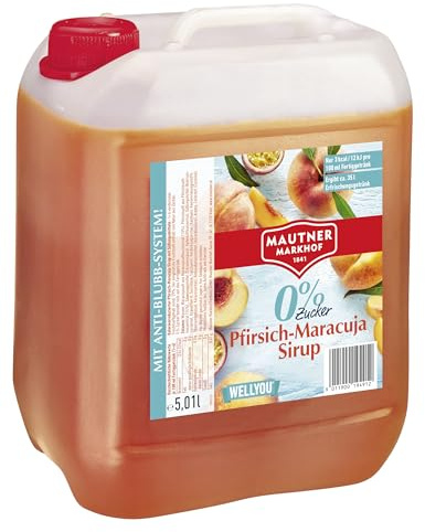 Mautner Markhof Sirup Pfirsich-Maracuja 0 % Zucker – 5 L Gastro-hoher Fruchtgehalt – zuckerfreier Sirup für Großküchen & Events