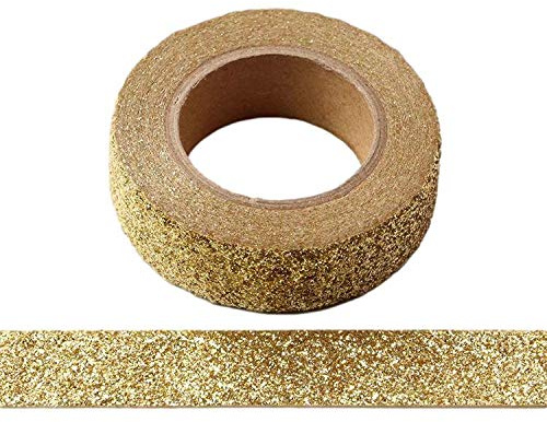 Syntego Glitzerndes Washi-Klebeband, dekoratives Handwerk, selbstklebend, klebriger Glitzerrand (Gold, 15 mm x 5 Meter)