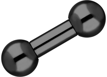 Treuheld® Piercing Stab Schwarz - Chirurgenstahl Barbell Hantel - 5mm x 8mm + Kugeln: 8mm - Edelstahl Intimpiercing, Ohr, Nippel uvm. Mann + Frau