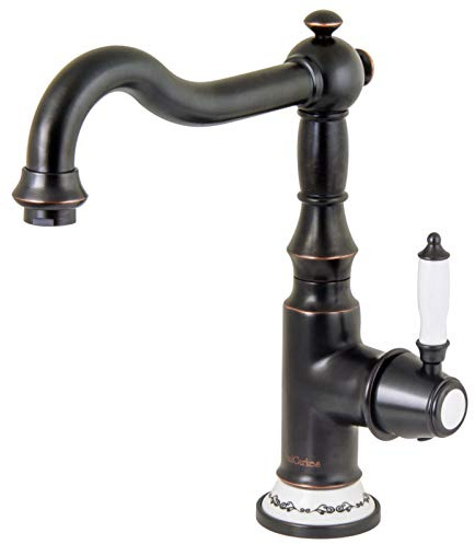 PaulGurkes schwarze Nostalgie Waschtischarmatur Küchenarmatur mit Bordüre Antik Retro Wasserhahn schwarz weiße Keramikeinlage Einhandmischer Landhausstil Waschtischbatterie Mischbatterie Vintage