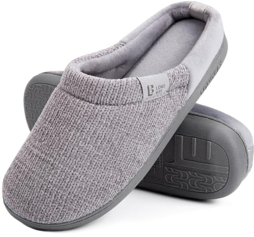 LongBay Ladies' Chenille Knit Slippers Comfort Memory foam Slip on House Shoes(5-6UK,Grey)