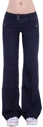 Damen Bootcut Hosen Hüftjeans Jeans Schlagjeans blau Schlag-Hose-n Damenjeans Damen-Hose-n Jeans-Hose-n Hüft-Hose-n Niedrige-r Leib-Höhe Bund Weite-m-s Bein Mega Großer Schwarz-e Gr Größe XS 34