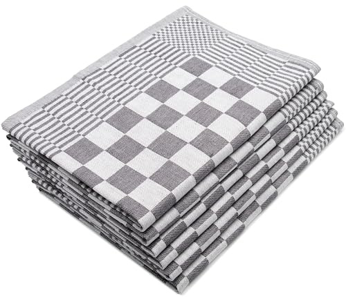 ZOLLNER 6 Strofinacci in cotone - canovacci da cucina 65x65 cm - torcioni super assorbenti e robusti - asciughini lavabili a 60°C - grigio - qualità gastronomica - certificato OEKO Tex (R)