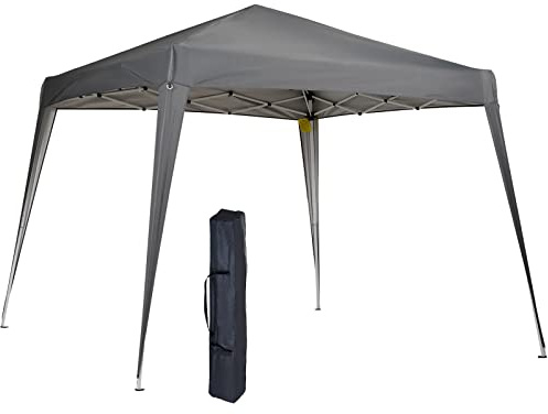 Outsunny Carpa Plegable 3x3 m, Pop-up, Cenador Pabellón de Jardín, Altura Ajustable con Bolsa de Transporte, Anti-UV, Impermeable, Gazebo para Camping, Fiestas, Exterior, Gris