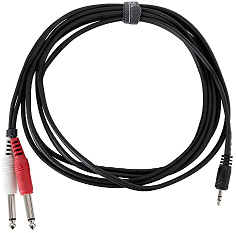 Pronomic Stage JM2JS-3 Cavo Audio 3m, 3,5mm Stereo Jack ? 2x 6,3mm Mono Jack, connettori di alta qualità, cavo regolabile, chiusura a strappo, colore nero.