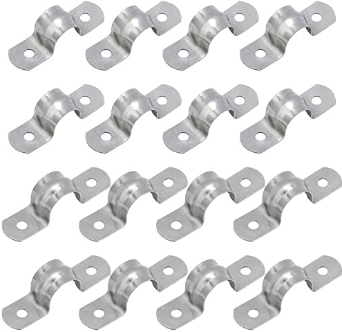 AHANDMAKER 60 Stück 304 Edelstahl-Rohrschellen, 14mm/16mm Edelstahl-Befestigungsschelle U-Form Sitzschelle 2 Löcher Rohrschellen für Rohrleitungsbefestigung