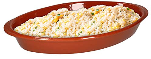 MamboCat Teglia in argilla Boris, ovale, 1,5 l, 39 x 23 x 5,5 cm, taglia L, ciotola smaltata, Cazuela con manico, in ceramica con manici, adatta al forno, stampo per pane, medievale