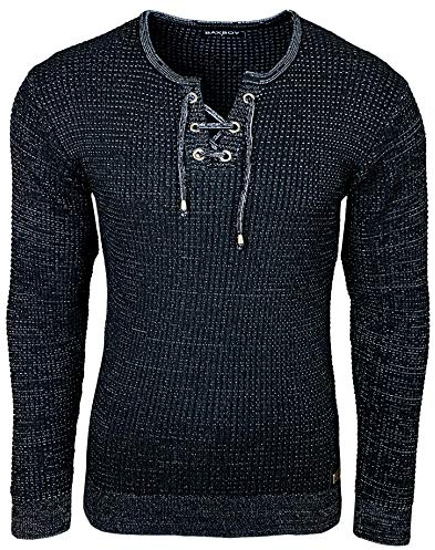 Subliminal Mode - Maglione Over Uomo Girocollo con Cordino di Serraggio Chic e Alla Moda Maglia Inverno in Maglia Chiner Idea Regalo Noel BX52132