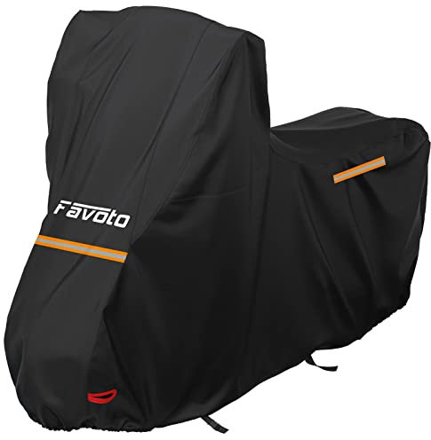 Favoto Telo Coprimoto 210D per Moto con Parabrezza Alto Resistente a Acqua Polvere Pioggia Vento Copertura Antifurto per Moto Motorino Motocicletta 220x105x160cm