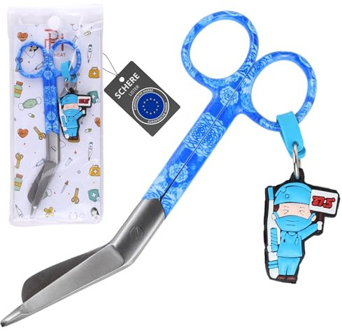 Ph Pro Heat Tijeras Enfermeria Punta Roma para Primeros Auxilios de Acero Inoxidable - Tijeras Pico de Pato para Enfermera Profesionales - Accesorios Enfermera y TCAE para Vendajes.