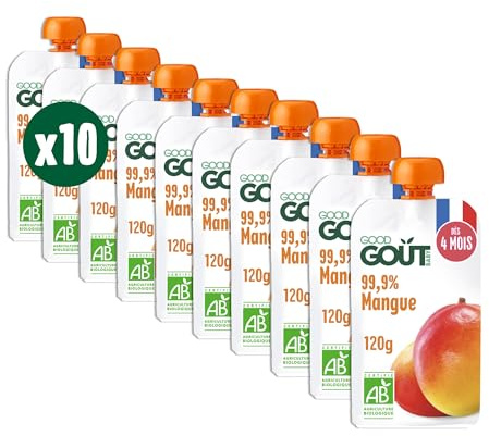 GOOD GOÛT - Gourdes Mangue - Purée Bébé - Dès 4 Mois - 99,9% Mangue - 100% Bio - Sans Sucres Ajoutés* - Fabriqué En France - 10x120g