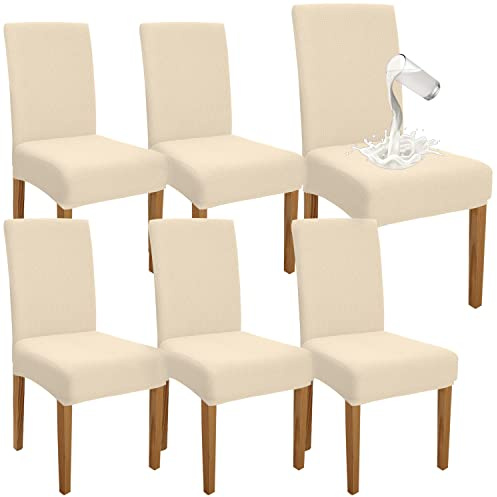 Granbest Bezüge für Esszimmerstühle, wasserdicht, hochwertig, elastische Hussen für Stühle mit hohen Rückenlehnen, waschbar, abnehmbarer Schutz für Bankett, Küche, Party, Hotel, Beige, 6 Stück