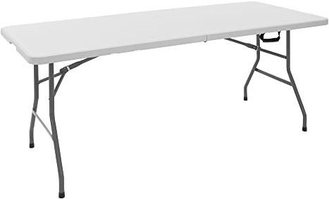 ML-Design Campingtisch klappbar Weiß 180x74 cm, Kunststoff, Klapptisch mit Tragegriff, Falttisch für Garten, Terrasse, Balkon, Gartentisch 6 Personen, Buffettisch Partytisch Koffertisch Flohmarkttisch