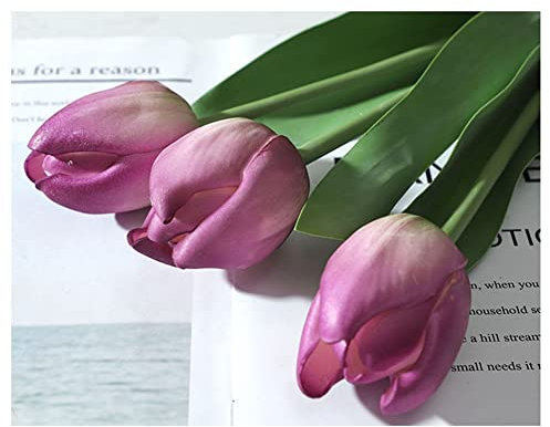 SHTGOI 10 Stück Künstliche Tulpe PU Simulation Tulpen Latex Real Touch Tulpenknospen Tulpenbündel Gefälschte Blume Bouquet Tulpenstrauß für Hochzeit Home Office Party DIY Blumendekor Lila