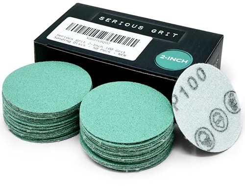 Serious Grit - 50mm P100 Grit Hook & Loop Sanding Discs - 50 Pack | For Woodturning, Drill Sanders, & More - No-Hole Heavy-Duty Hook & Loop Wet/Dry Film Sandpaper for Wood, Auto Body & Metal