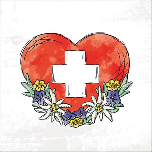 20 Servietten Städte & Länder Ein Herz für die Schweiz als Tischdeko. Papierservietten mit Motiv. Auch für Decoupage und Serviettentechnik 33x33cm