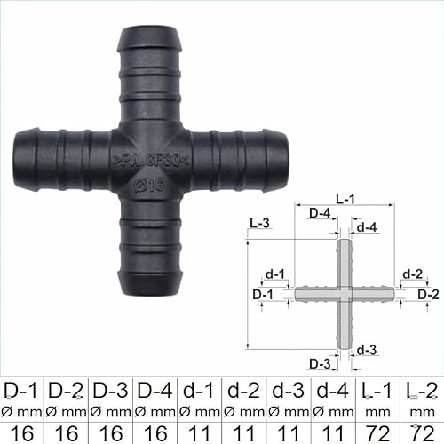 1, 2, 3, 5 oder 10 Stück Kreuz Schlauchverbinder 16 x 16 x 16 x 16 mm PA GF30 Kreuz Verbinder (2)