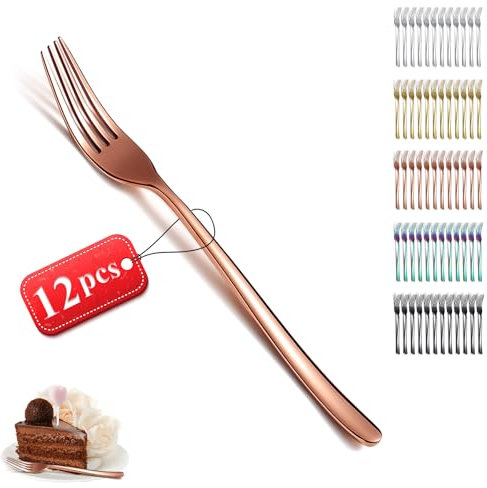 Kyraton Rose Gold Dinner Forks Set of 12 Pieces, 20.5cm Titanium Copper Plating Stainless Steel Table Forks Cutlery Set for Home, Restaurant, Hotel, Dishwasher Safe