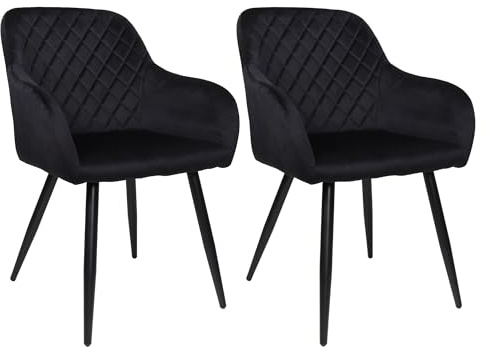 ALBATROS Esszimmerstuhl SALO – 2er Set Polsterstühle mit Armlehnen, Samt-Bezug, Schwarz | Küchen- & Esszimmerstühle für Küche, Wohnzimmer & Esszimmer | Esstisch Stühle