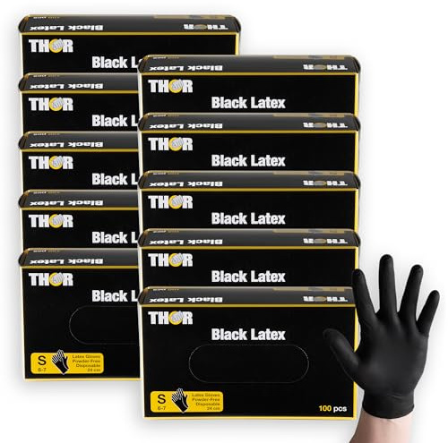 ABENA THOR Latexhandschuhe Schwarz, S, 1000 Stück | Einmalhandschuhe, Puderfrei, Für Putzen, Grillen & Werkstatt