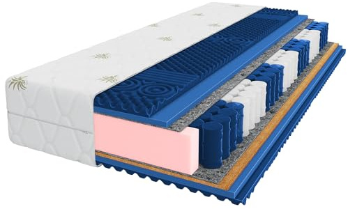 Mebligo - Matratze 160x200 cm, Taschenfederkernmatratze, Höhe 24 cm, Matratze H3/H4 mit Aloe-Vera-Extrakt Bezug, Massierender Profilschaum, Oko-Tex Zertifiziert 7 Zonen Matratze - Dream Comfort Serie