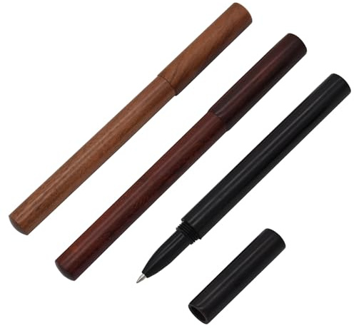 SIPLIV Set mit 3 handgefertigten Holz-Tintenrollern schwarze Tinte Holzstift Retro-Kollektion Business-Stift ausgefallenes schönes Tintenroller-Set 1 stück (3er Pack)