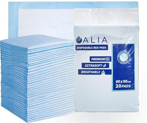 20 x ALIA 60 x 90 cm | Disposable Incontinence Bed Pads | Underpads, Bed Mats, Mattress Protectors, Incontinence Pads| Adults & Elderly, Sofa & Chair for Children, Toddlers Babies |1 Pack of 20
