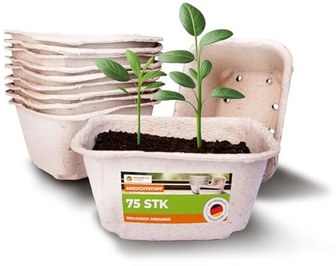 Produktiv Handel Anzuchttöpfe eckig 75 Stück | torffrei und biologisch abbaubar | Pflanztöpfe für Pflanzen Anzucht ohne Pikieren | Anzuchtschale aus Holzfasern | Farbe Natur | für Innen und Außen