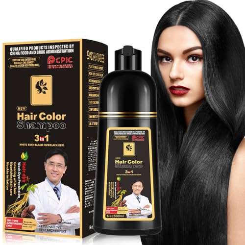 Colore dei capelli neri, tintura dei capelli shampoo per uomini e donne, shampoo per capelli per la copertura dei capelli grigi, shampoo para canas, tintura dei capelli shampoo 3 in 1, 16.9 Fl Oz