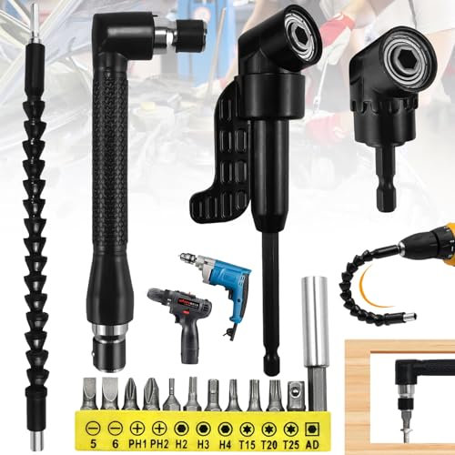 SoundZero 16 Piezas Flessibile Cacciavite Socket Holder Adattatore,105 Gradi Prolunga Accessori Snodo Avvitatore,Adattatore per Trapano ad Angolo Retto,Per l'edilizia e le riparazioni automobilistiche