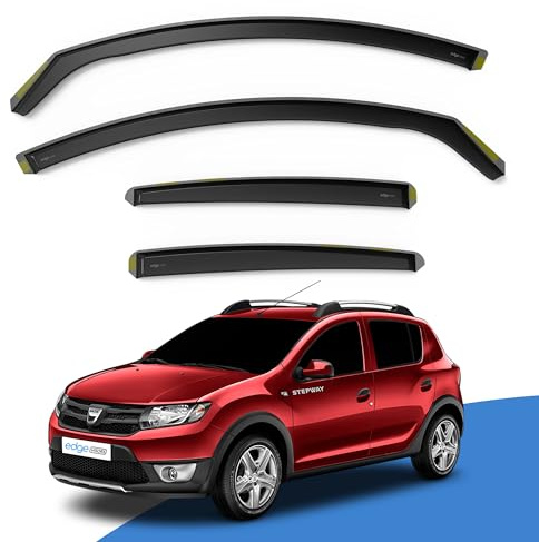EdgeVisors Wind Deflectors | Fits: DACIA Sandero Stepway MK2 (2013-2020) 5 Door Hatchback 4pc Set | In-Channel Rain Guards for Wind, Rain & Sun Protection, Easy Installation - Tinted