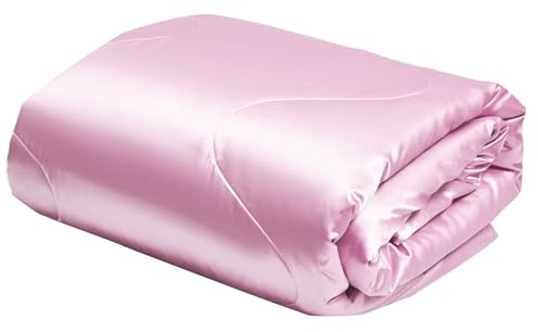 YASMENG Satin Bettdecke 135x200 Rosa Satin Sommerdecke 135x200 200 GSM Seidige Seide Sommerdecke Leicht Weich Deluxe Glatt Glänzend Steppdecke für Sommer mit 80x80 cm Kissenbezug