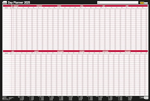 Sasco 2410248 Tagesplaner, Jahresplaner-Set, großer Whiteboard-Stil, trocken abwischbarer Kalender, Wandplaner, trocken abwischbarer Stift und Aufkleber, Schwarz/Rot, 915 x 610 mm