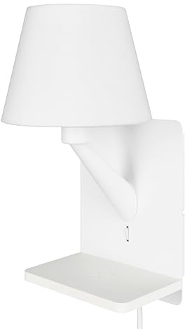 TRIO Leuchten Applique murale COMFORT 262670131, Métal blanc mat, Abat-jour blanc, Champ de charge inductif, Prise de charge USB