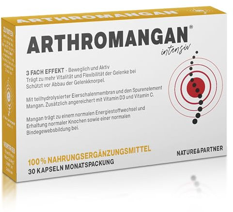 Gelenk-Komplex 180 Kapseln – 1000 mg Eierschalenmembran mit Kollagen, Hyaluronsäure & Mangan – Für Knorpel, Sehnen & Bänder – Made in Germany – Arthromangan®